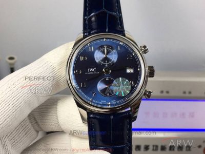 YL Swiss Replica IWC Portuguese Chronograph Classic Blue Face Leather Strap 42 MM Automatic Watch